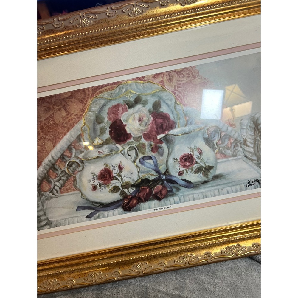 Glynda Turley Forever Rose Signed Numbered Framed Print Tea Cup Floral Whimsical